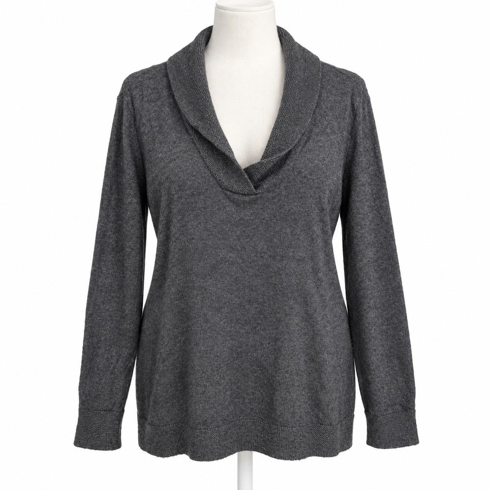 Vintage Angora Wool Shawl Collar Sweater Size XL Gray Quiet Luxury Minimalist
